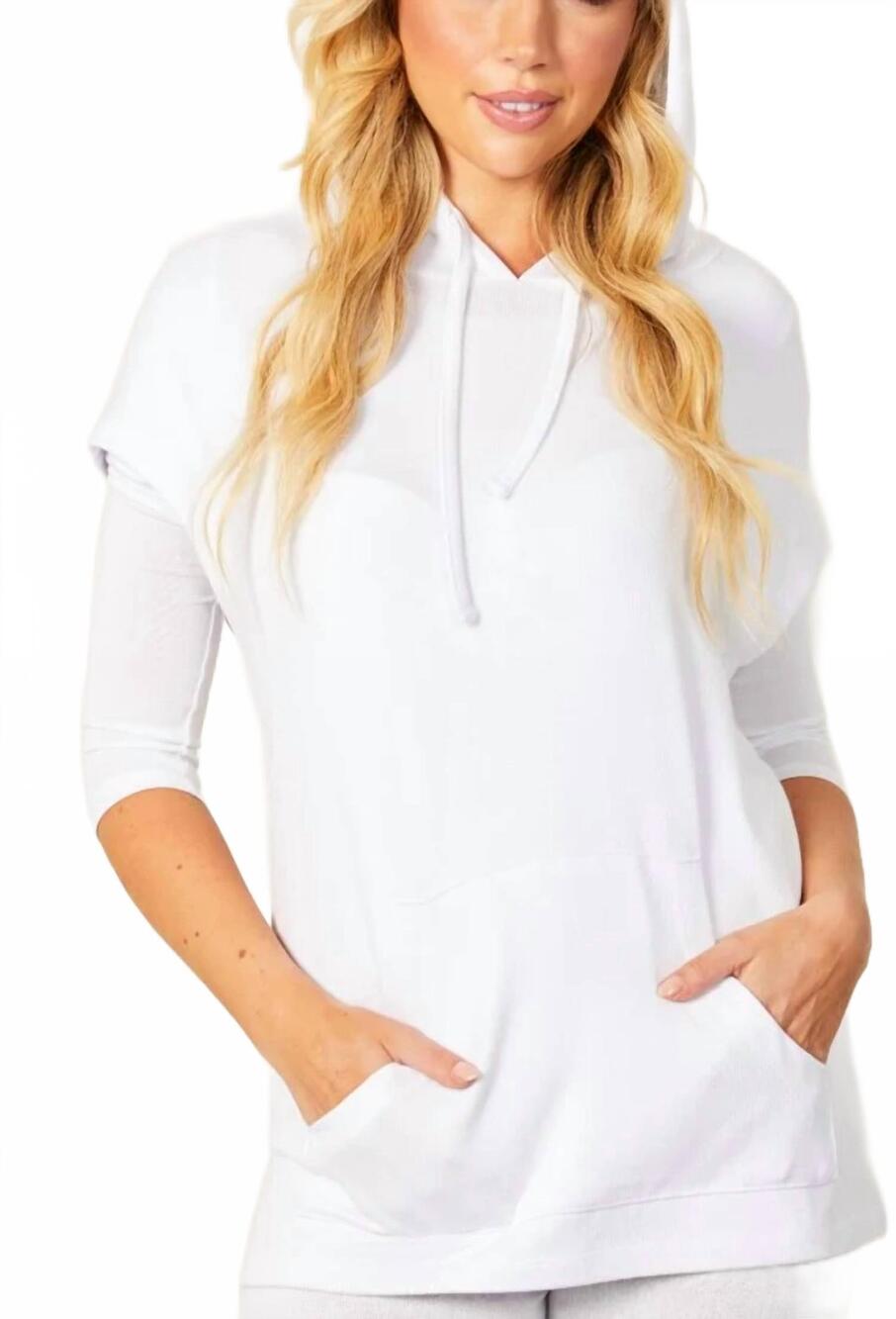 NEW FRENCH KYSS hooded tunic top in white